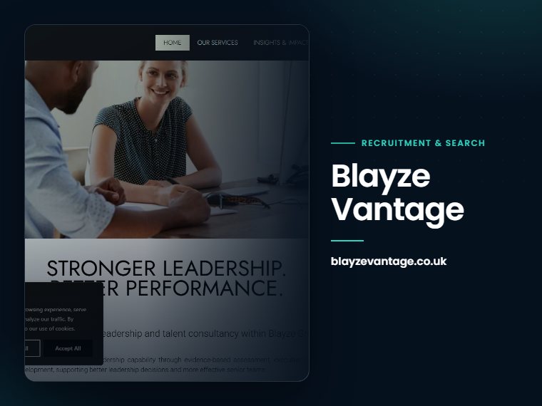 Blayze Vantage website: recruitment and executive search